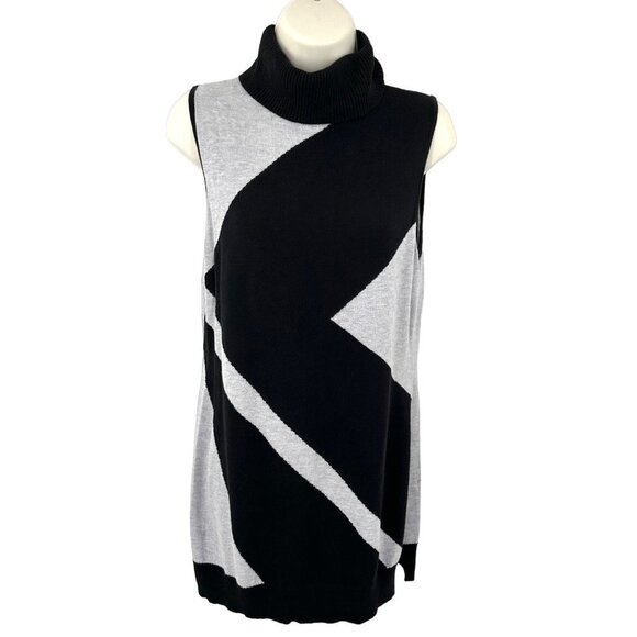 WHBM BLACK & GRAY SLEEVELESS TURTLENECK LONG SWEATER - M - Picture 1 of 4
